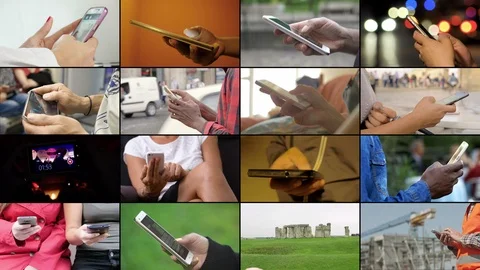 Composition on devices,hands, modernity. People typing on smartphone Stock Footage 95392243