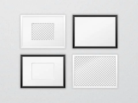 Composition of different black and white narrow frames hanging on the wall Stock Illustration