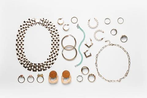 Composition with different female accessories isolated on white background Stock Photos