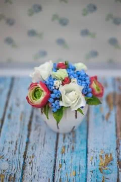 Composition of different flowers in a pot 스톡 사진