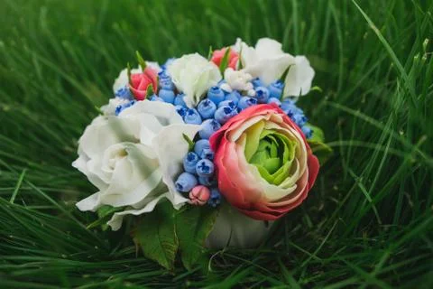 Composition of different flowers in a pot Stock Photos