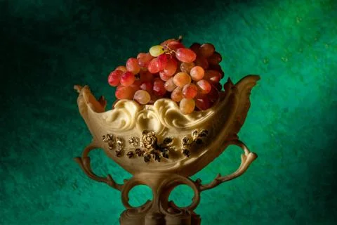 Composition from different grades of grapes in a basket Stock Photos