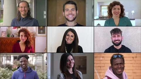 Composition on different multiethnic people smiling at camera Stock Footage 219394280