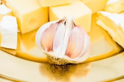 Composition with different sorts of cheeses Stock Photos