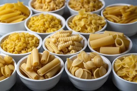 Composition with different tasty uncooked pasta - Italian pasta wallpaper, .. Stock Photos