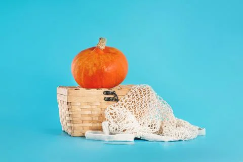 Composition of different varieties of pumpkins.Various of pumpkins in a basket Stock Illustration
