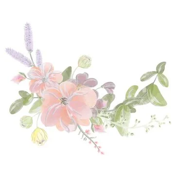 Composition of different wild flowers and leaves watercolor vector Stock Illustration