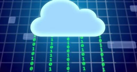 Composition of digital blue cloud and binary coding over grid Illustrazione stock