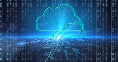 Composition of digital cloud and binary coding over computer processor circuit Stock Illustration