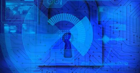 Composition of digital data processing and computer circuit board Stock Illustration