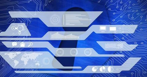 Composition of digital data processing and computer circuit board Stock Illustration