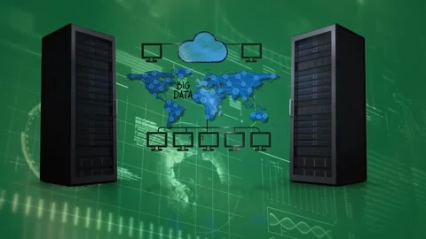 Composition of digital data processing with globe and computer server Stock Footage 328004946