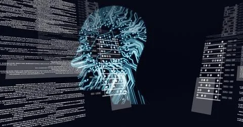 Composition of digital data processing over human brain formed with processor Illustrazione stock