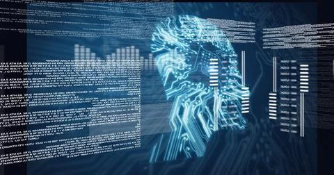 Composition of digital data processing over human brain formed with processor Illustrazione stock