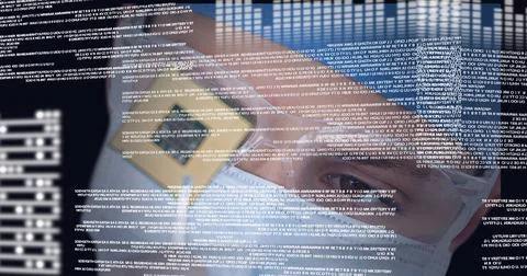 Composition of digital data processing over surgeon looking at processor circuit Stockillustratie