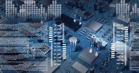 Composition of digital data processing over computer circuit board background Stock Illustration