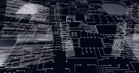 Composition of digital data processing over computer circuit board background Stock Illustration