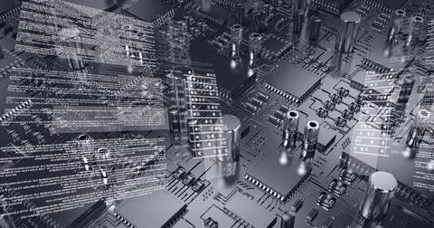 Composition of digital data processing over computer circuit board background Illustrazione stock