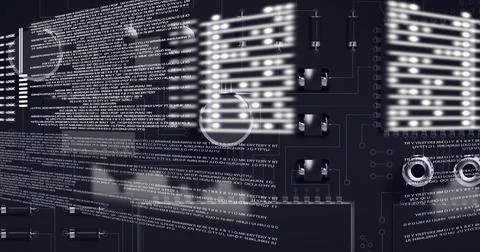 Composition of digital data processing over computer circuit board background 스톡 일러스트