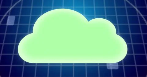 Composition of digital green cloud over grid Ilustração Stock