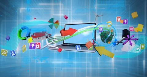 Composition of digital icona dna data processing over laptop Stock Illustration