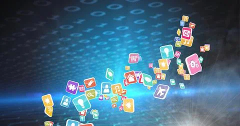 Composition of digital icons over binary coding 库存插图