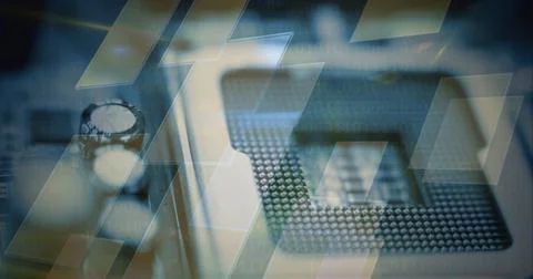 Composition of digital screens over computer processor circuit board server 스톡 사진