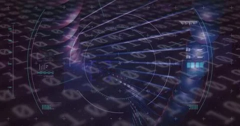 Composition of dna strand over binary coding data processing Illustrazione stock