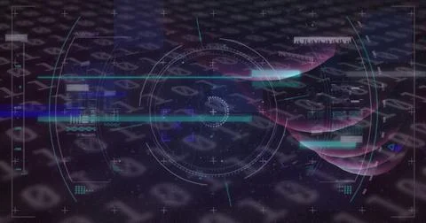 Composition of dna strand over binary coding data processing イラスト素材