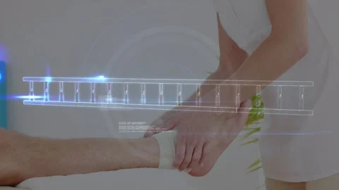 Composition of dna strand over data processing and cityscape Stock Footage 329698141