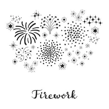 Composition of doodle fireworks. Illustrazione stock