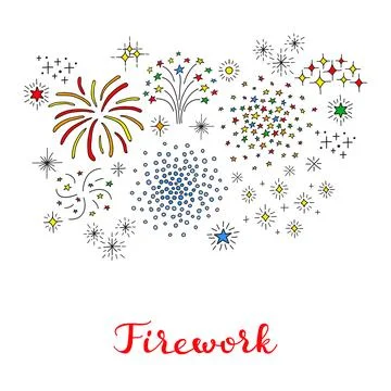 Composition of doodle fireworks. Stock Illustration