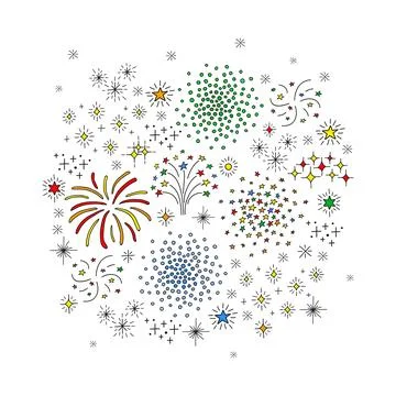 Composition of doodle fireworks. 스톡 일러스트