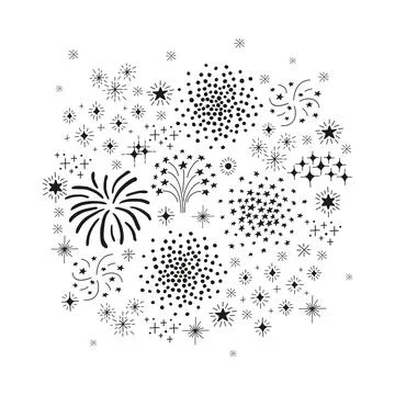 Composition of doodle fireworks. Illustrazione stock