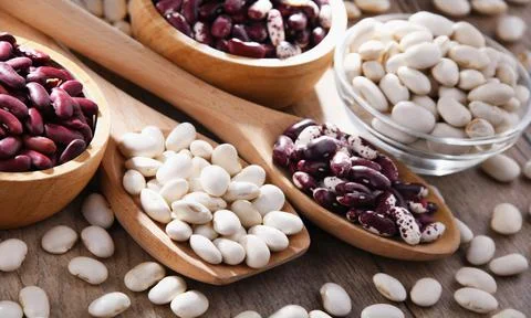 Composition with dried beans on the table. Stock Photos