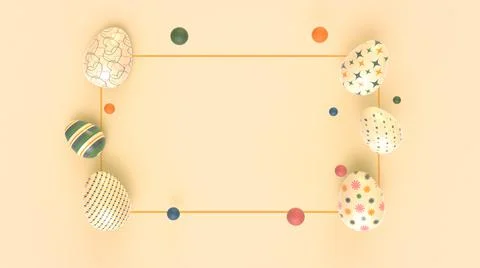 Composition of easter egg with frame 3d image Stock Illustration