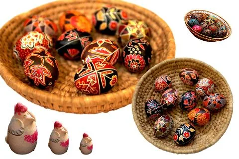 Composition with Easter eggs and green branches Stock Photos