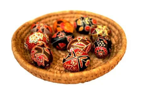 Composition with Easter eggs and green branches Stock Photos