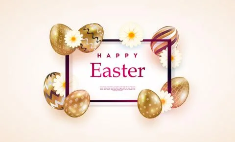 Composition of Easter eggs. Festive background On a light background, white Stock Illustration