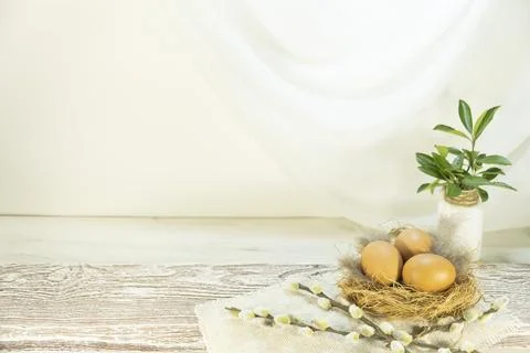 Composition of Easter eggs in the nest Stock Photos