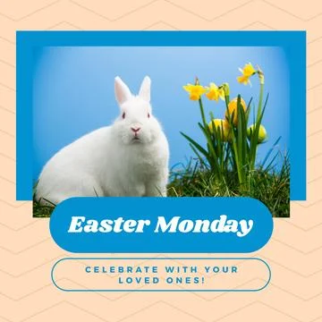 Composition of easter monday text over easter rabbit 写真素材