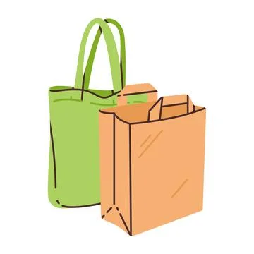 Composition from an eco-friendly bag and a paper bag. Zero-waste shopping. .. Illustrazione stock