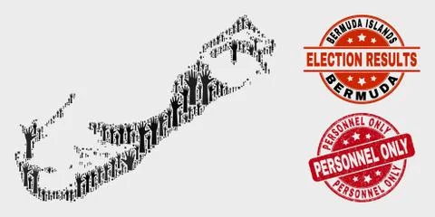 Composition of Election Bermuda Islands Map and Distress Personnel Only Stamp Stock Illustration