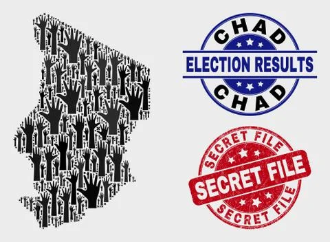 Composition of Election Chad Map and Scratched Secret File Stamp Illustrazione stock
