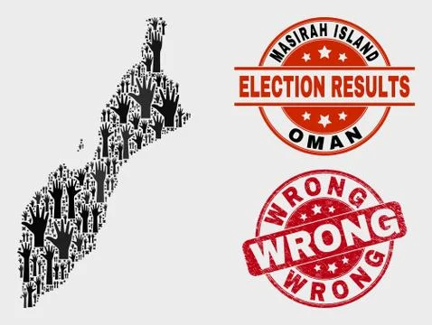 Composition of Election Masirah Island Map and Scratched Wrong Stamp Seal Stock Illustration