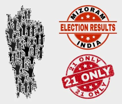 Composition of Election Mizoram State Map and Grunge 21 Only Stamp Seal Stock Illustration