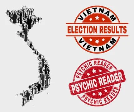 Composition of Election Vietnam Map and Scratched Psychic Reader Seal Illustrazione stock