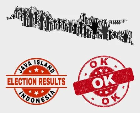 Composition of Electoral Java Island Map and Scratched OK Watermark Stock Illustration