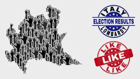 Composition of Electoral Lombardy Region Map and Grunge Like Stamp Seal Illustrazione stock