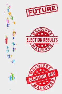 Composition of Electoral Maldives Map and Distress Future Stamp Seal Stock Illustration